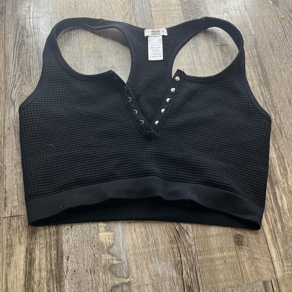 Black button up crop top. Very cute and comfortable. Only worn twice. Looks new. - Picture 2 of 2